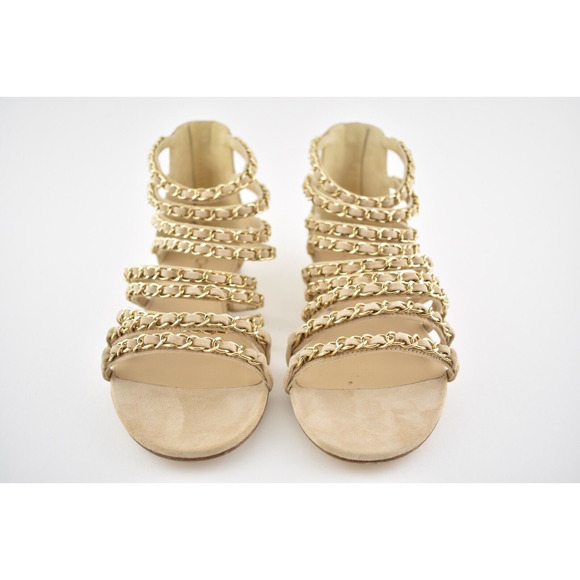 Chanel 18P Beige Suede Chain Gold CC Gladiator Strap Mule Slide Flat Sandal 36.5 - Picture 3 of 10